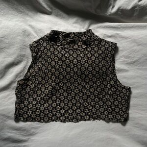 Reworked Vintage Black and gold floral crop top